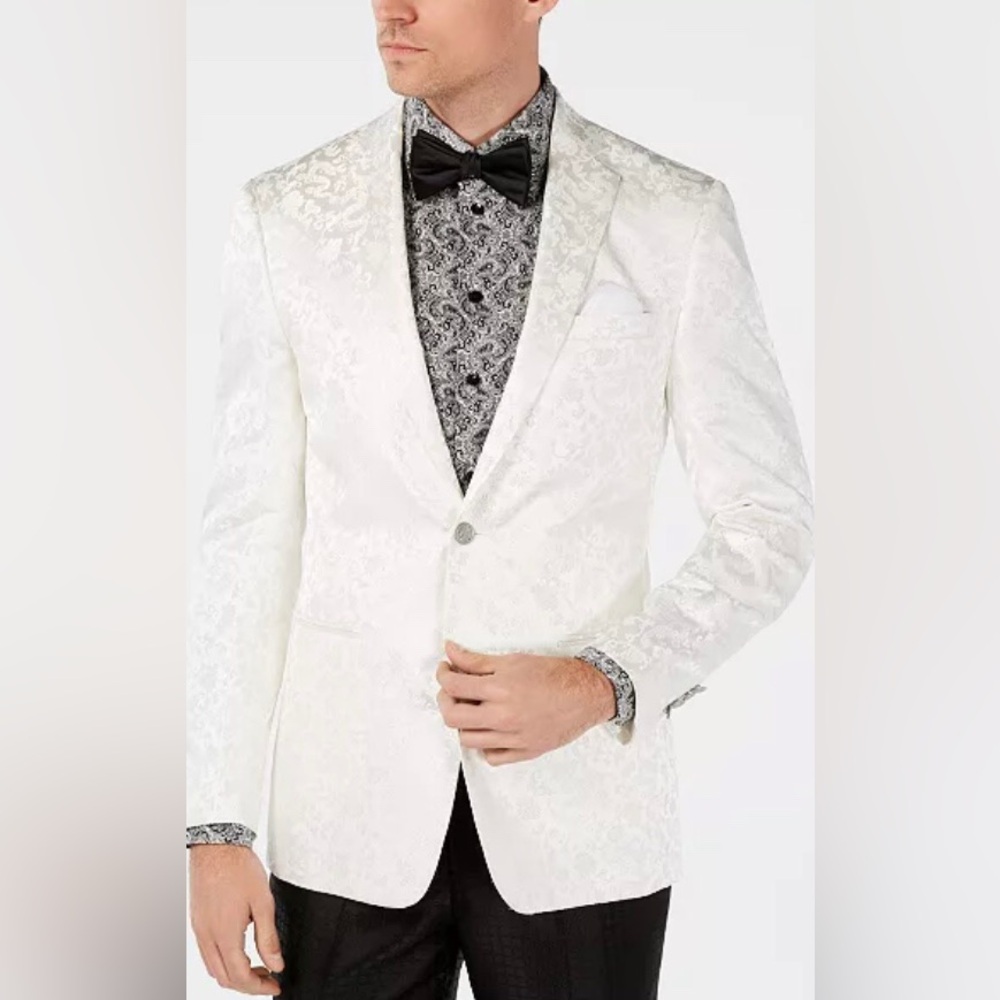 🐲SALE🐲TALLIA White Dragon Jacquard Dinner Jacket size 38R Slim Fit